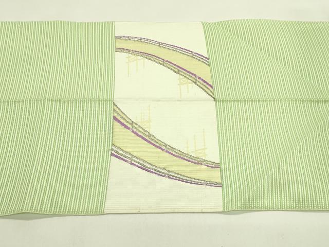 平和屋着物＊夏物　八寸名古屋帯　枝垂れ柳渡り橋文様　銀糸　CABH5654rv
