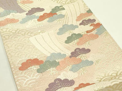 平和屋着物＊夏物 六通柄袋帯 唐織 帆掛け船 松 金糸 正絹 逸品 CABH5659rv
