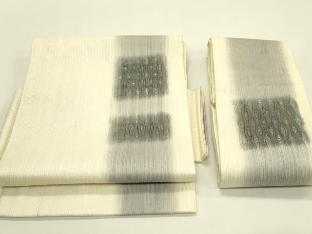 平和屋着物＊夏物　十日町 名門青柳謹製　櫛引織　つけ帯　間道　正絹　逸品　CABH5670rv
