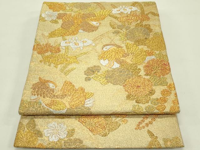平和屋着物＊夏物　六通柄袋帯　鴛鴦草花文　金銀糸　正絹　逸品　CABH5672rv