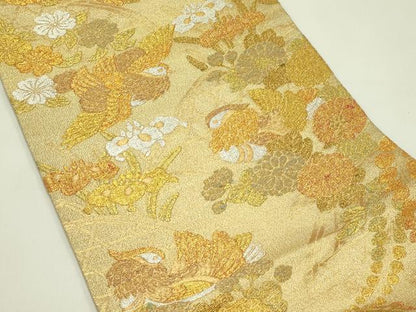 平和屋着物＊夏物　六通柄袋帯　鴛鴦草花文　金銀糸　正絹　逸品　CABH5672rv