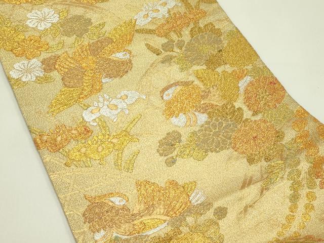 平和屋着物＊夏物　六通柄袋帯　鴛鴦草花文　金銀糸　正絹　逸品　CABH5672rv