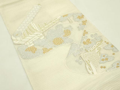 平和屋着物＊夏物 太鼓柄袋帯 絽綴れ 御所車花絵巻 金銀糸 正絹 逸品 CABH5675rv