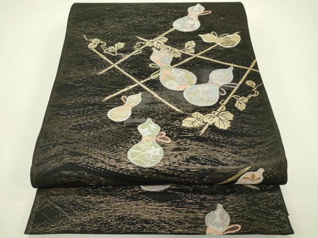 平和屋着物＊夏物 六通柄袋帯 瓢箪 黒地 金糸 大丸扱い 正絹 逸品 CABH5682rv