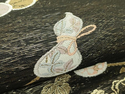 平和屋着物＊夏物 六通柄袋帯 瓢箪 黒地 金糸 大丸扱い 正絹 逸品 CABH5682rv