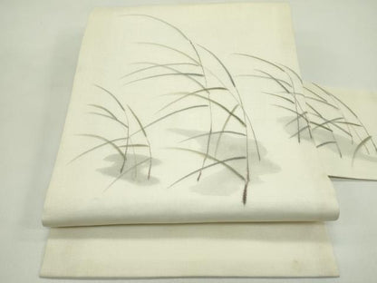 平和屋着物＊夏物　九寸名古屋帯　手描き　草木文　正絹　逸品　CABH5687rv