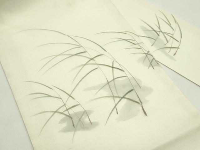 平和屋着物＊夏物　九寸名古屋帯　手描き　草木文　正絹　逸品　CABH5687rv