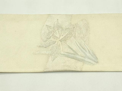 平和屋着物＊夏物　九寸名古屋帯　草花文　銀糸　正絹　逸品　CABH5688rv