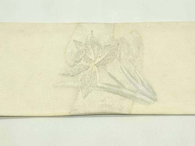 平和屋着物＊夏物　九寸名古屋帯　草花文　銀糸　正絹　逸品　CABH5688rv