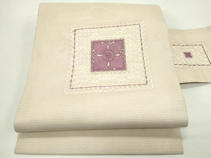 平和屋着物＊夏物　九寸名古屋帯　ドロンワーク　色紙花文　正絹　逸品　CABH5689rv