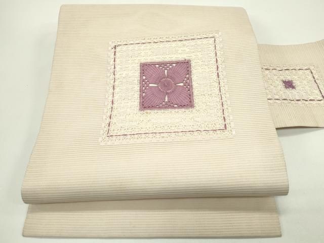 平和屋着物＊夏物　九寸名古屋帯　ドロンワーク　色紙花文　正絹　逸品　CABH5689rv