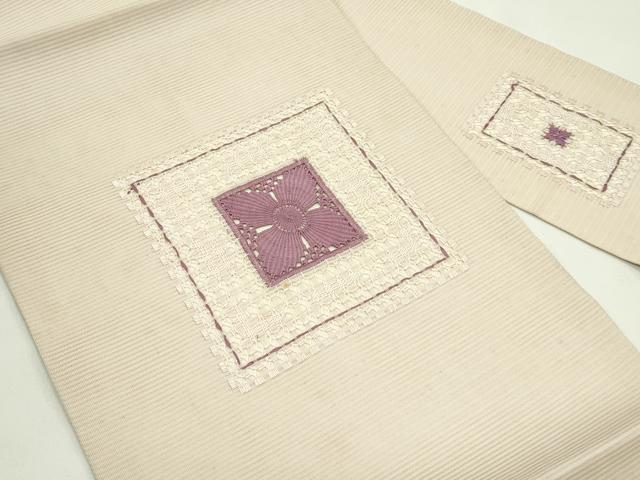 平和屋着物＊夏物　九寸名古屋帯　ドロンワーク　色紙花文　正絹　逸品　CABH5689rv