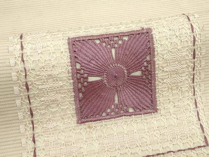 平和屋着物＊夏物　九寸名古屋帯　ドロンワーク　色紙花文　正絹　逸品　CABH5689rv