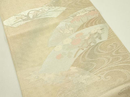 平和屋着物＊夏物 六通柄袋帯 地紙流水秋草文 銀糸 正絹 逸品 CABH5697rv