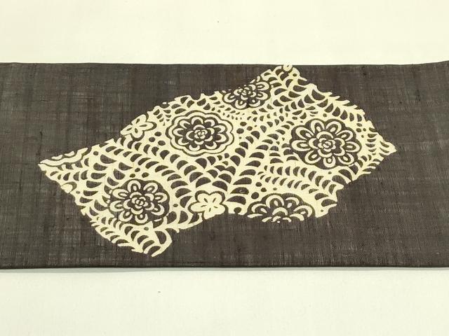 平和屋着物＊夏物　九寸名古屋帯　作家物　伊勢型染　草花文　麻　逸品　未使用　CABH5707rv