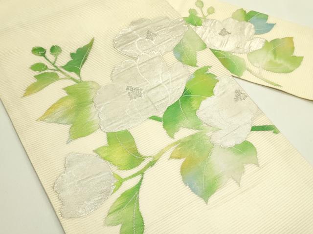 平和屋着物＊夏物　九寸名古屋帯　牡丹　銀糸　正絹　逸品　CABH5709rv