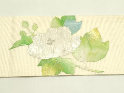平和屋着物＊夏物　九寸名古屋帯　牡丹　銀糸　正絹　逸品　CABH5709rv