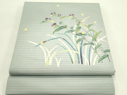 平和屋着物＊夏物　東京手描き友禅作家　真淵貴昭　絽塩瀬　九寸名古屋帯　蛍　草花文　正絹　逸品　CABH5710rv
