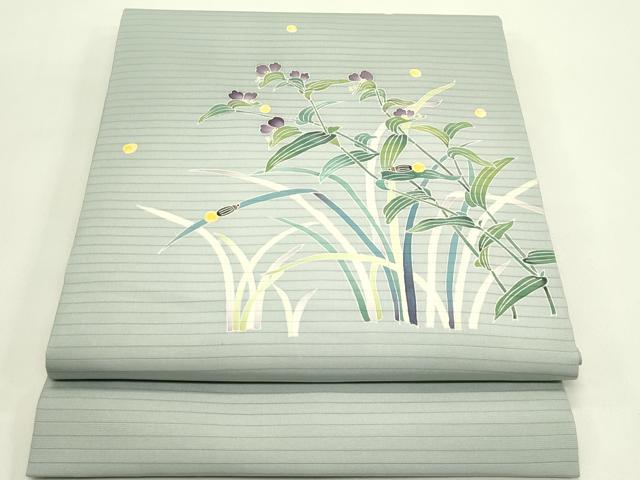 平和屋着物＊夏物　東京手描き友禅作家　真淵貴昭　絽塩瀬　九寸名古屋帯　蛍　草花文　正絹　逸品　CABH5710rv
