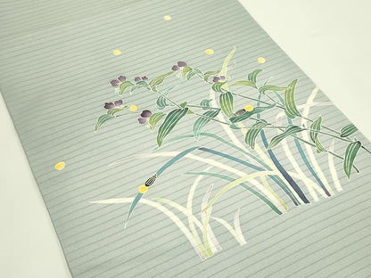 平和屋着物＊夏物　東京手描き友禅作家　真淵貴昭　絽塩瀬　九寸名古屋帯　蛍　草花文　正絹　逸品　CABH5710rv