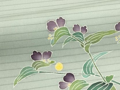 平和屋着物＊夏物　東京手描き友禅作家　真淵貴昭　絽塩瀬　九寸名古屋帯　蛍　草花文　正絹　逸品　CABH5710rv