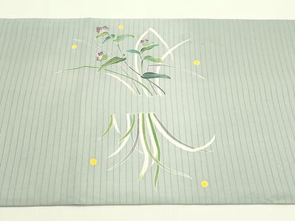 平和屋着物＊夏物　東京手描き友禅作家　真淵貴昭　絽塩瀬　九寸名古屋帯　蛍　草花文　正絹　逸品　CABH5710rv