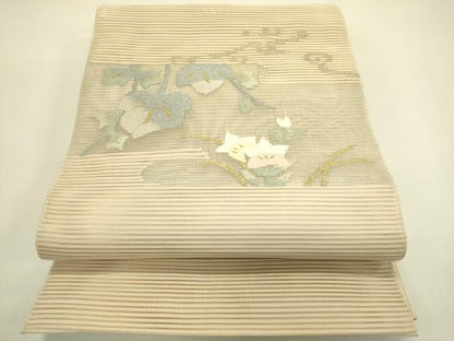 平和屋着物＊夏物　八寸名古屋帯　絽綴れ　エ霞草花文　金糸　正絹　逸品　CABH5712rv