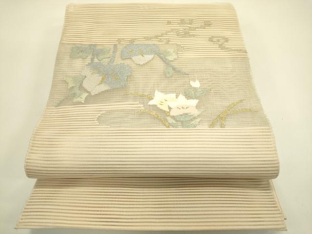 平和屋着物＊夏物　八寸名古屋帯　絽綴れ　エ霞草花文　金糸　正絹　逸品　CABH5712rv