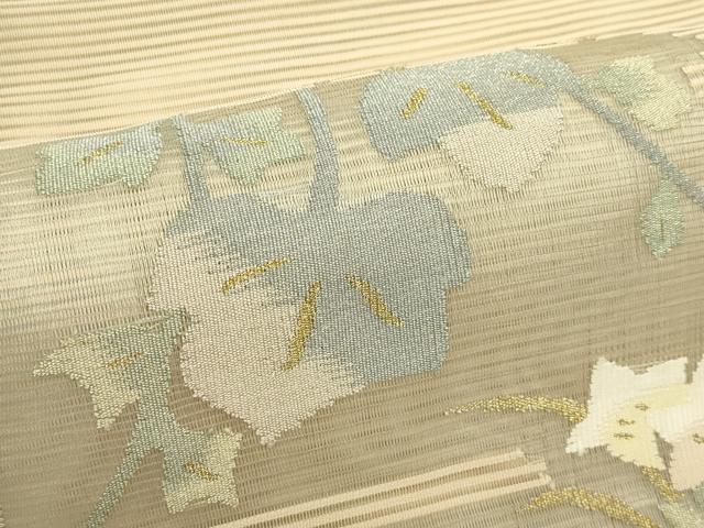 平和屋着物＊夏物　八寸名古屋帯　絽綴れ　エ霞草花文　金糸　正絹　逸品　CABH5712rv