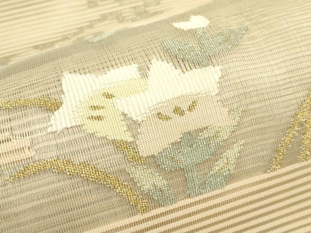 平和屋着物＊夏物　八寸名古屋帯　絽綴れ　エ霞草花文　金糸　正絹　逸品　CABH5712rv