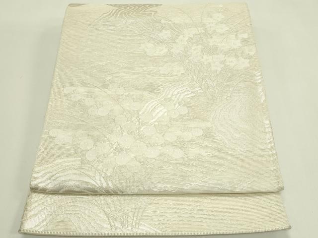 平和屋着物＊夏物　六通柄袋帯　流水草花文　銀糸　正絹　逸品　未使用　CABH5722rv