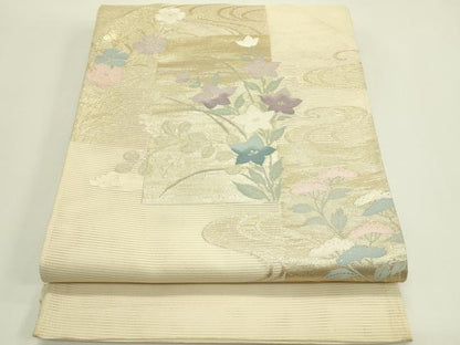 平和屋着物＊夏物　六通柄袋帯　秋草文　金糸　正絹　逸品　CABH5723rv