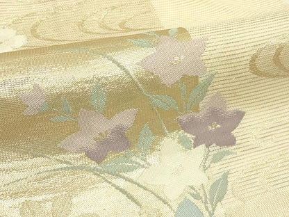 平和屋着物＊夏物　六通柄袋帯　秋草文　金糸　正絹　逸品　CABH5723rv