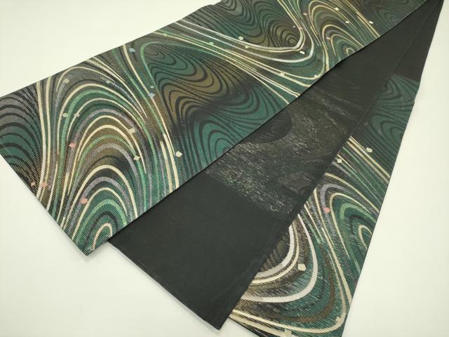 平和屋着物＊夏物 六通柄袋帯 箔散らし流水文 黒地 金糸 正絹 逸品 CABH5743rv