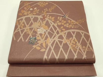 平和屋着物＊夏物 太鼓柄袋帯 螺鈿箔 籬秋草文 金彩 正絹 逸品 CABH5744rv