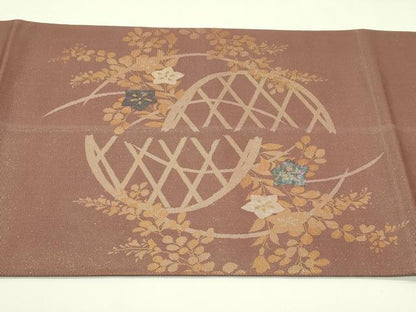 平和屋着物＊夏物 太鼓柄袋帯 螺鈿箔 籬秋草文 金彩 正絹 逸品 CABH5744rv