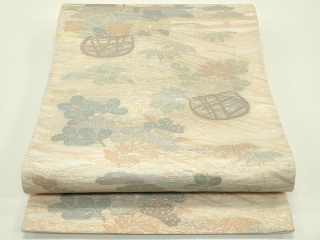平和屋着物＊夏物 六通柄袋帯 花籠文 金糸 正絹 逸品 CABH5746rv
