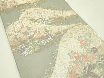 平和屋着物＊夏物 六通柄袋帯 遠山秋草文 金銀糸 正絹 逸品 CABH5747rv