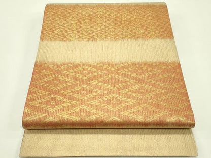 平和屋着物＊夏物 六通柄袋帯 櫛織 松皮菱横段花文 金糸 正絹 逸品 CABH5749rv