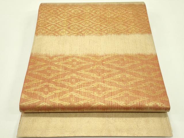 平和屋着物＊夏物 六通柄袋帯 櫛織 松皮菱横段花文 金糸 正絹 逸品 CABH5749rv