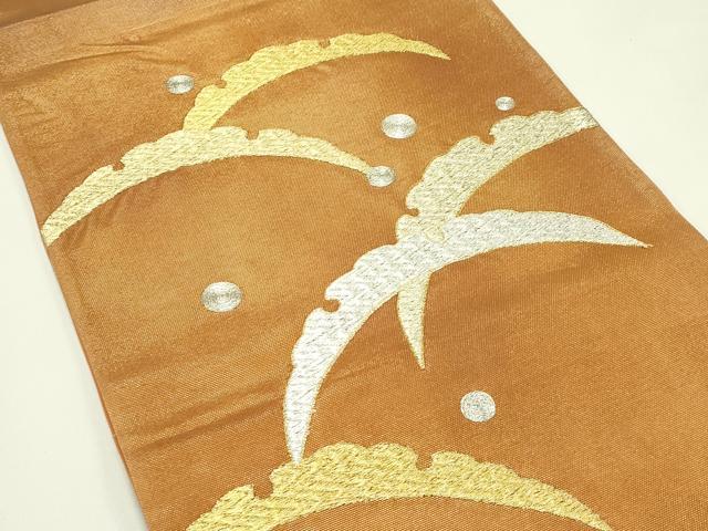 平和屋着物＊夏物 太鼓柄袋帯 総刺繍 駒刺繍 露芝文 金糸 正絹 逸品 CABH5751rv