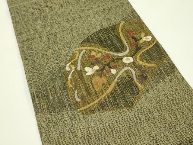 平和屋着物＊夏物 太鼓柄袋帯 すくい織 草花文 金糸 正絹 逸品 CABH5755rv