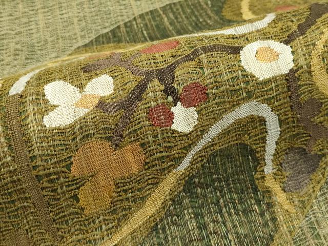 平和屋着物＊夏物 太鼓柄袋帯 すくい織 草花文 金糸 正絹 逸品 CABH5755rv