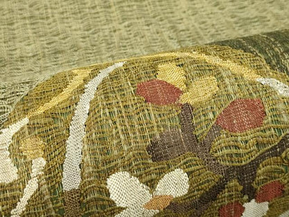 平和屋着物＊夏物 太鼓柄袋帯 すくい織 草花文 金糸 正絹 逸品 CABH5755rv