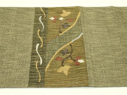 平和屋着物＊夏物 太鼓柄袋帯 すくい織 草花文 金糸 正絹 逸品 CABH5755rv