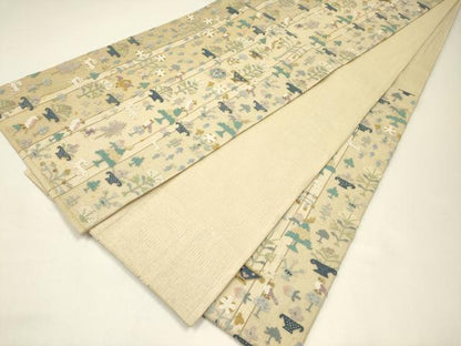 平和屋着物＊夏物 袋帯 中国三大刺繍 総相良刺繍 動物陶器花文 金糸 正絹 逸品 CABH5767rv
