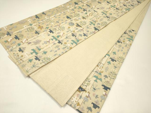 平和屋着物＊夏物 袋帯 中国三大刺繍 総相良刺繍 動物陶器花文 金糸 正絹 逸品 CABH5767rv