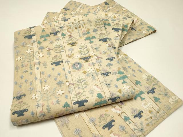 平和屋着物＊夏物 袋帯 中国三大刺繍 総相良刺繍 動物陶器花文 金糸 正絹 逸品 CABH5767rv