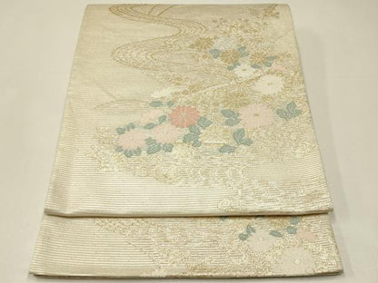 平和屋着物＊夏物 六通柄袋帯 流水菊楓文 金糸 正絹 逸品 CABH5768rv