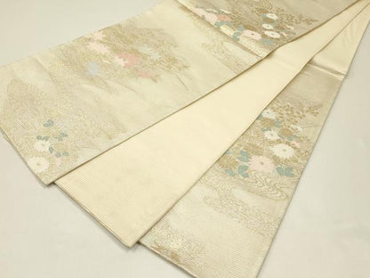 平和屋着物＊夏物 六通柄袋帯 流水菊楓文 金糸 正絹 逸品 CABH5768rv